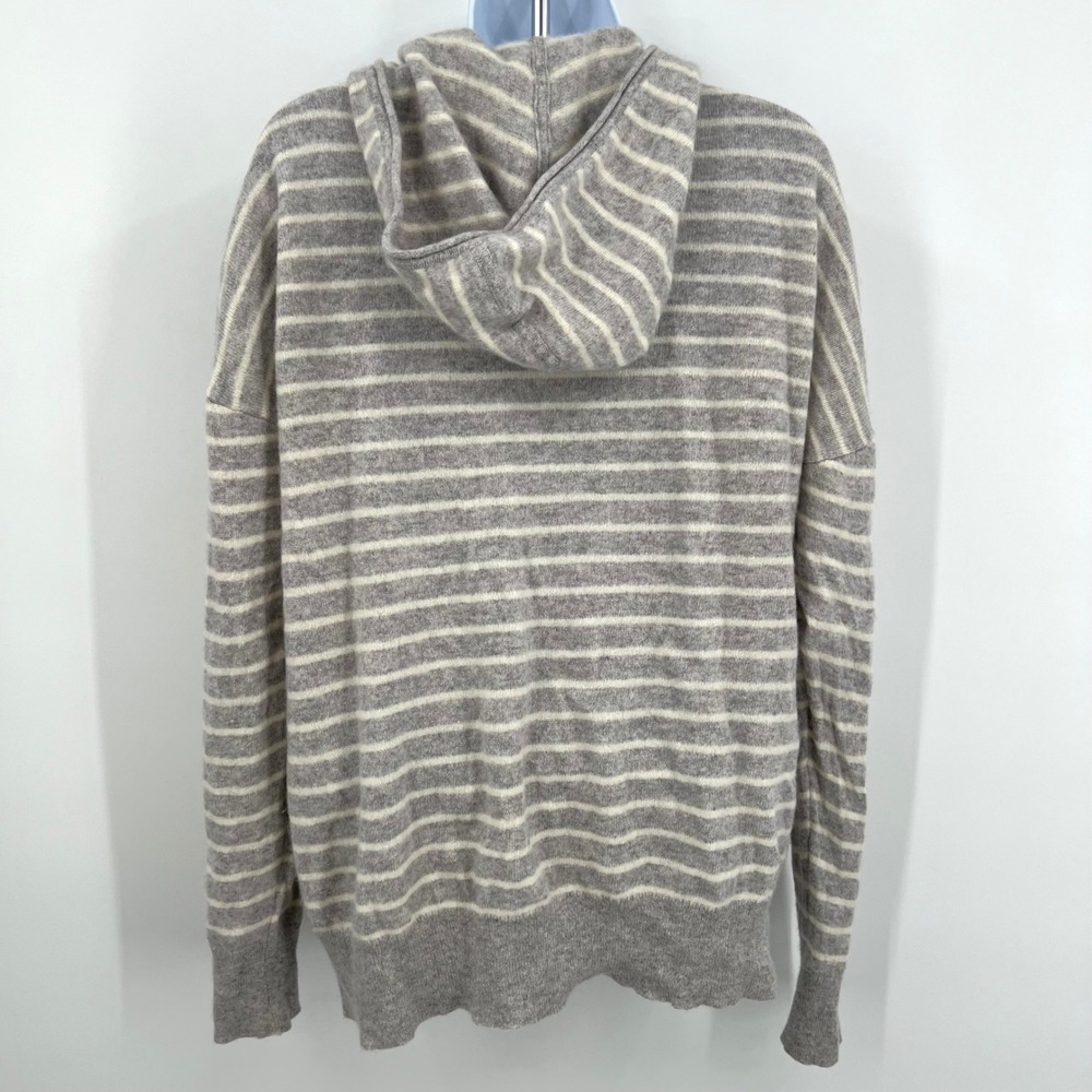 Charter Club 100% Cashmere Gray Striped Zip Front Hoodie Sweater Cardigan Sz XL - Picture 4 of 6